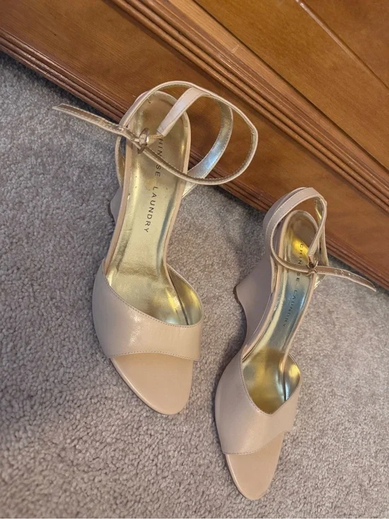 Chinese Laundry Beige Ankle-Strap Wedge Sandals