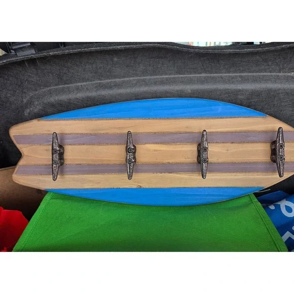 Wooden Surfboard Wall Hook Rack Nautical Boat Cleat Towel Hanger 21-3/4
