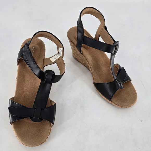 Rockport Black Leather Wedge Sandals‎