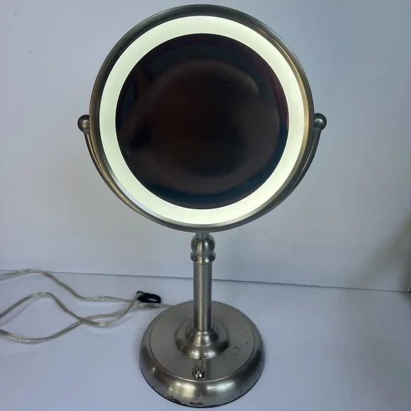 Intertek Nickel Brushed Magnifying Makeup Mirror Double Sided Light Up 18 X6
