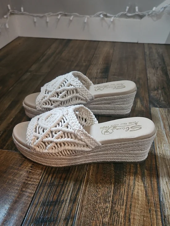Sbicca chic White Macrame‎ Crochet Platform Wedge Sandals