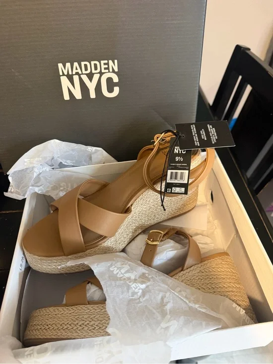 Madden NYC Women's Tan Espadrille Wedge Sandals