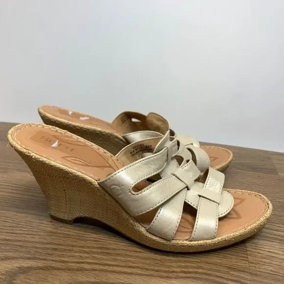 Born‎ TINKA Women's Wedge Sandals Ivory Leather Woven Platforms 11/43
