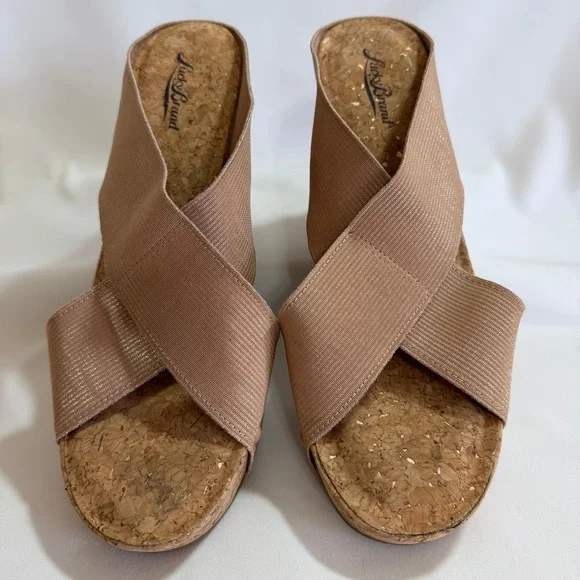 Lucky Brand Miller Shimmer Rose Gold Elastic Criss Cross Cork Wedge Sandals 11