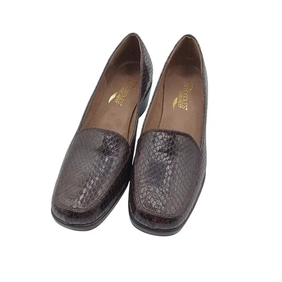 Aerosoles Final Exam Wedge Loafers Womens 9.5M Brown New Snakeskin Memory Foam‎