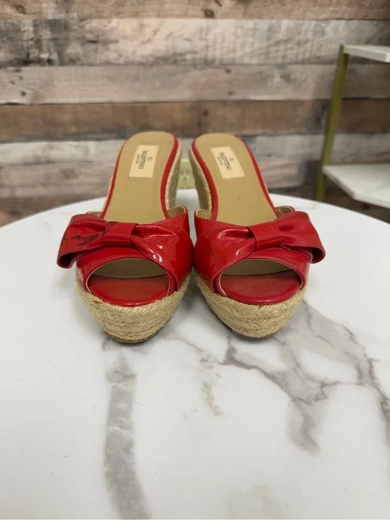 Valentino Red Patent Bow Espadrille Wedge Sandal with bow