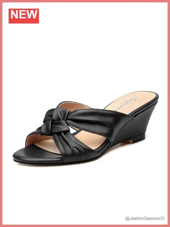Womens Wedge Sandals Open Toe 2 Inch Heel Slip On Casual Faux Leather