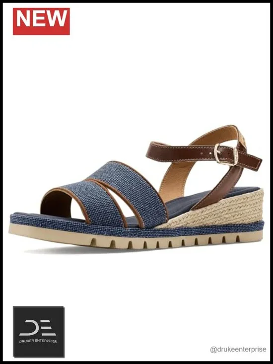 Espadrille Wedge Sandals Open Toe Ankle Strap Jute Midsole Cotton Leather