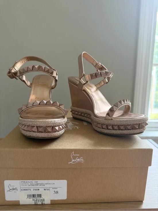 Christian Louboutin Rose Gold Studded Espadrille Wedges
