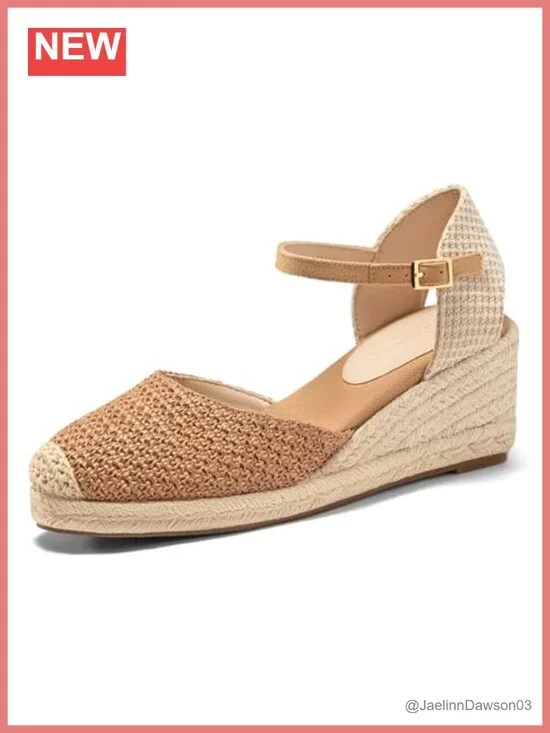Women's Raffia Espadrille Platform Wedge Sandals with Ankle Strap