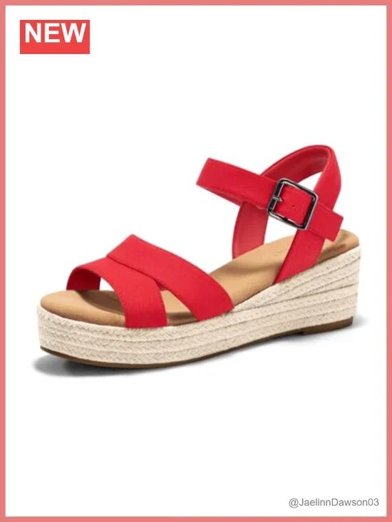 Women's Espadrille Wedge Platform Sandals Open Toe Buckle Ankle Strap Memory