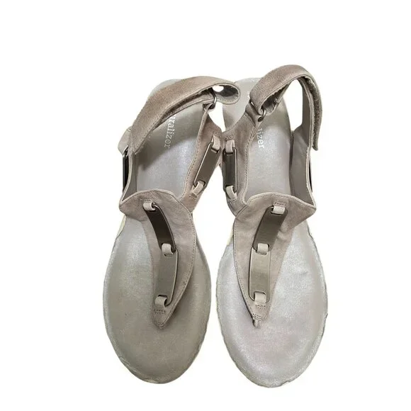 Naturalizer Women's Silver Suede Wedge Sandals Ankle Strap & Metal Accents‎