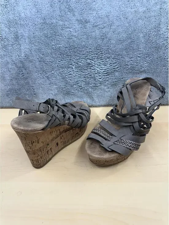 Maurices Gray Braided Cork Wedge Sandals Y2K Boho Festival