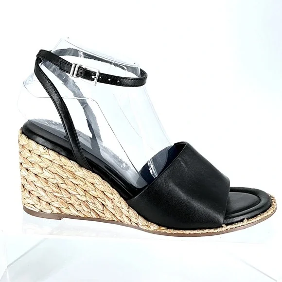 Nordstrom Size 8 Black Leather Espadrille Wedge Sandals Ankle Strap Women Arlene
