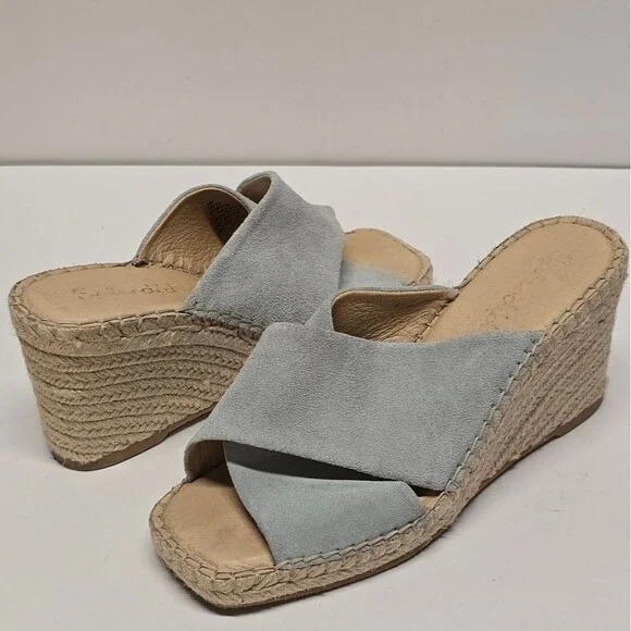 Splendid Britt Light Blue Suede Espadrille Wedged Sandals Women's 8