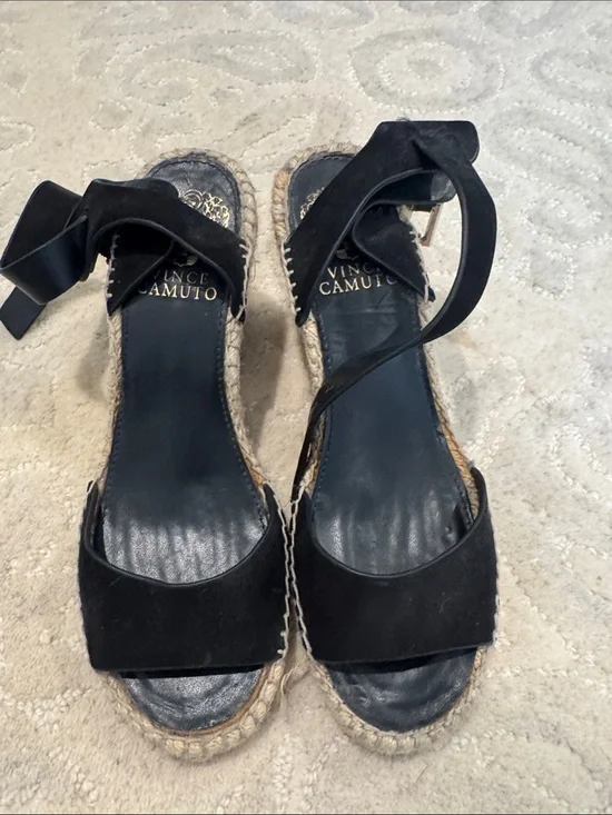 Vince Camuto Black Espadrille Wedge Sandals with Ankle Wrap