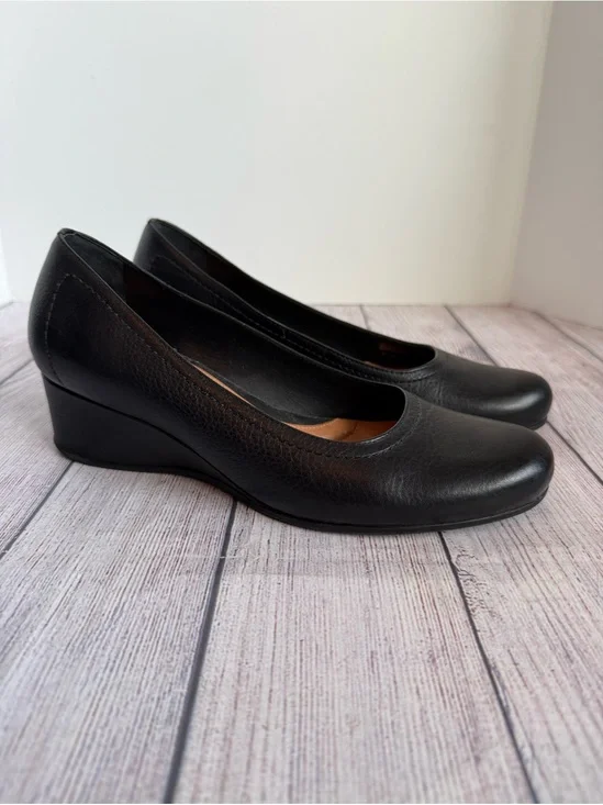 NURTURE Black Leather Wedge Dress Shoes 8.5