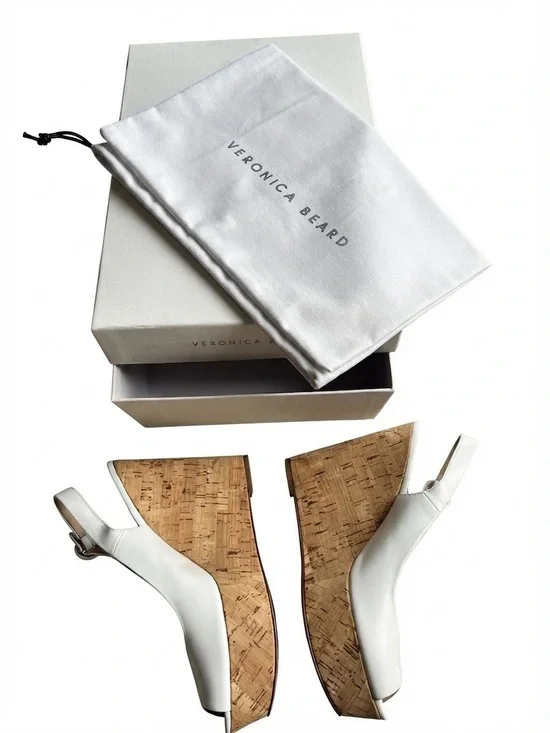 Veronica Beard Coconut Leather Dali Peep Toe Wedge heels, sz 7.5 slingback