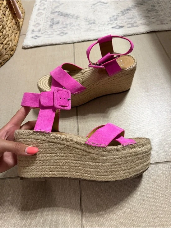 Marc Fisher Hot Pink Suede Espadrille Wedge Sandals