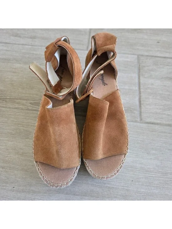 Free People Brown Suede Espadrille Wedge Sandals Size 39