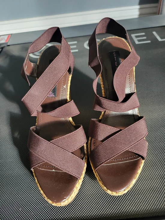 Steve Madden Chocolate Brown Elastic Crisscross Wedge Sandals