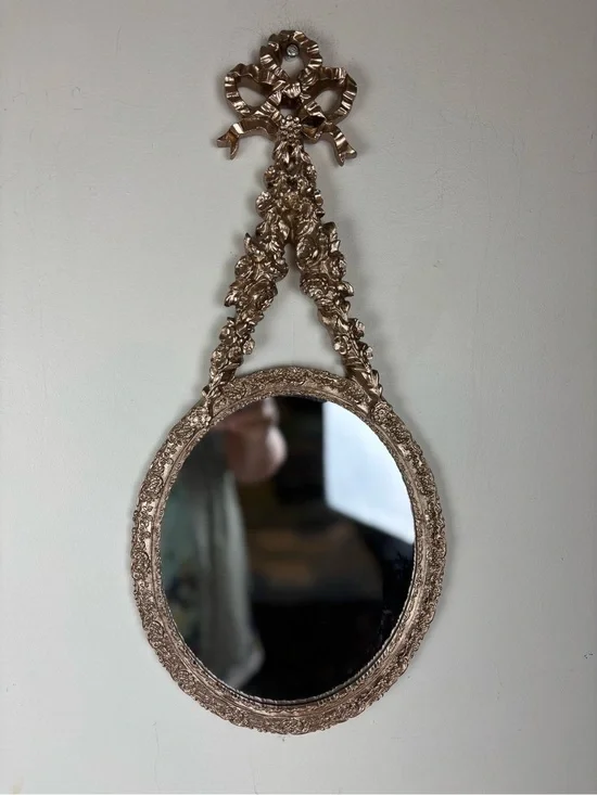 Vintage Ornate-French Styled Gold Finish Wall Mirror-Decorative Bow & Garland