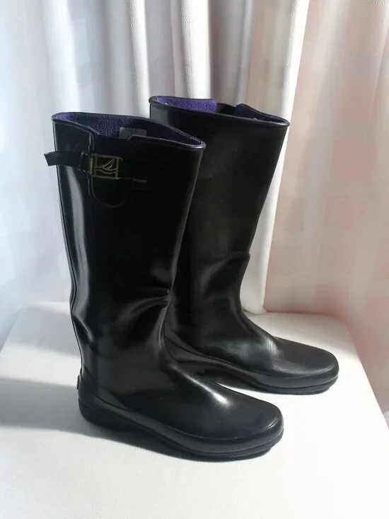 Sperry Top-Sider Waterproof Black Rubber High Boots, Women's 11