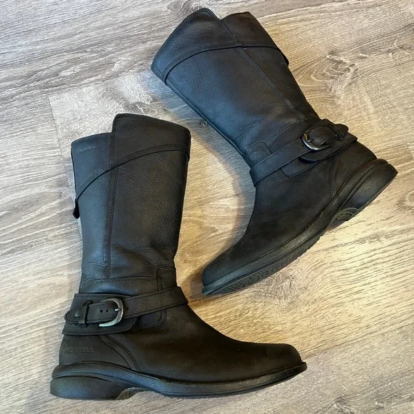 Merrell Captiva Buckle Down Black Leather Waterproof Boots J69130 Womens 8.5