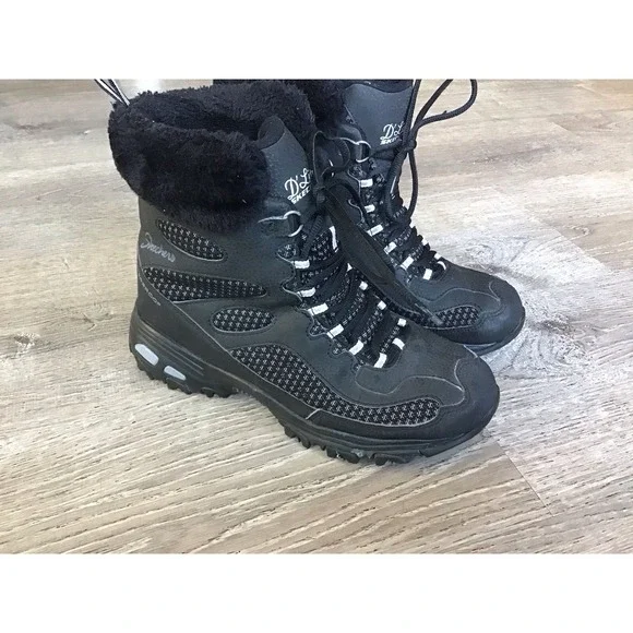 Skechers D'Lites Boots Bomb Cyclone Ankle Faux Fur Lined Size 9.5 Black #48634