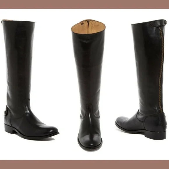 NWT Frye Melissa Lug Button Back Zip Tall Boot in Black Leather‎ [SZ 5.5 ]