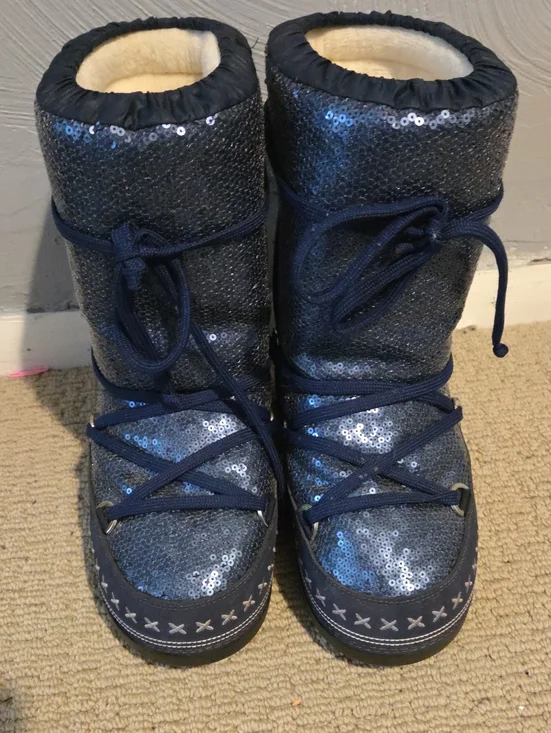 Bogner Navy Sequin Winter Boots with Cream Lining