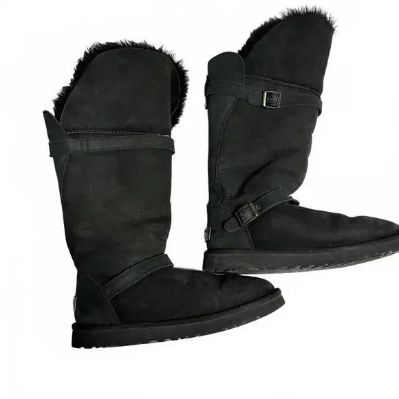 UGG Australia Ciera Tall Black Convertible‎ Suede Sheepskin Boot SZ 8. Cabincore