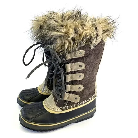 Sorel Joan of Arctic Tall Boot Brown Hawk Suede Lace Up Faux Fur NL1540 Womens 5
