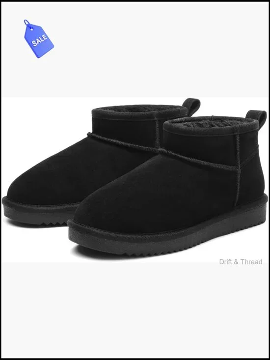 Women's Suede Faux Fur Lined Slip-On Winter Ankle Snow Boots Water Repellent
