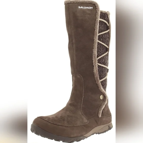 Salomon: “Emmy” Waterproof Thinslate Calf‎ Brown Boot (Suede, Tweed, Faux Fur)