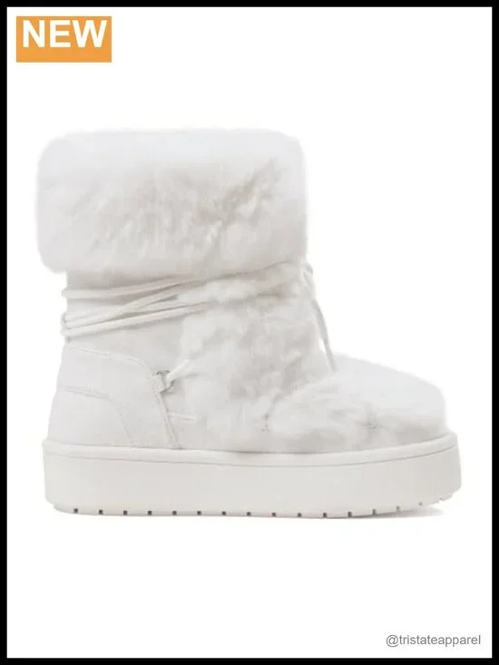 Faux Fur Women's Snow Boots Platform Ankle Booties Winter Lace-Up