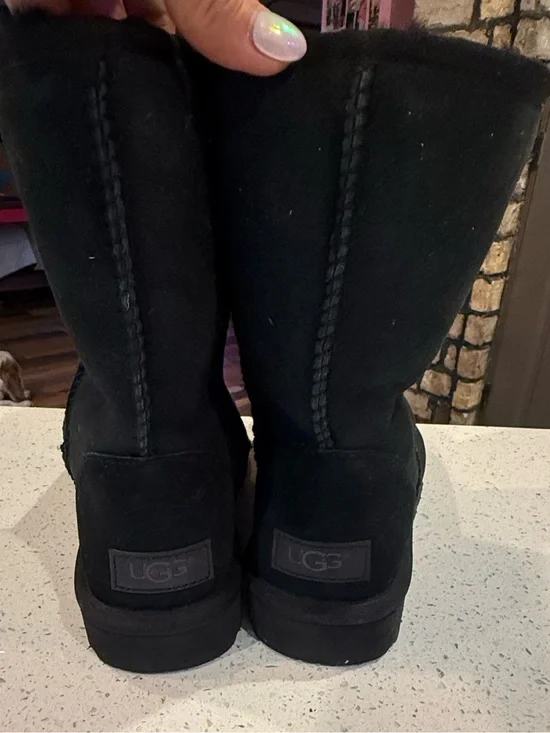 UGG Classic Short Black Suede Shearling Boots - Women's