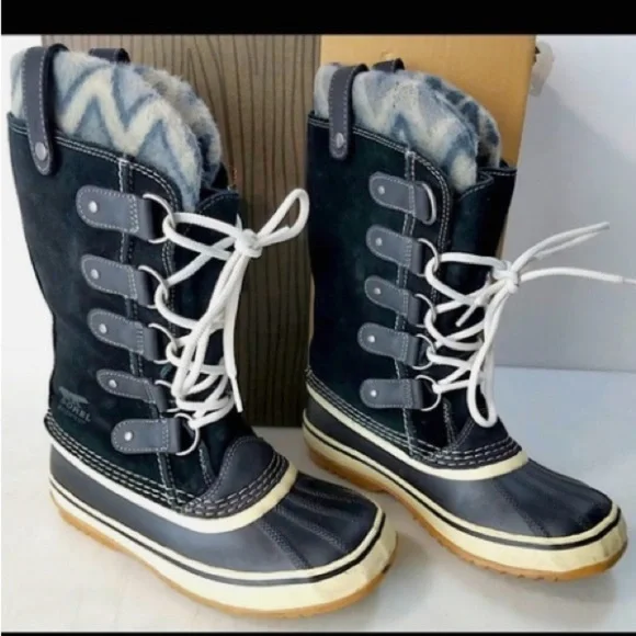 Sorel Joan of Arctic II Knit black dark gray Waterproof winter boots size 6