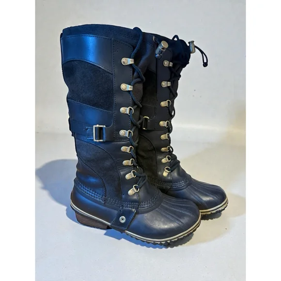 Sorel Conquest Carly Boot Black Waterproof Tall Moto Women’s size‎ 7.5 Read