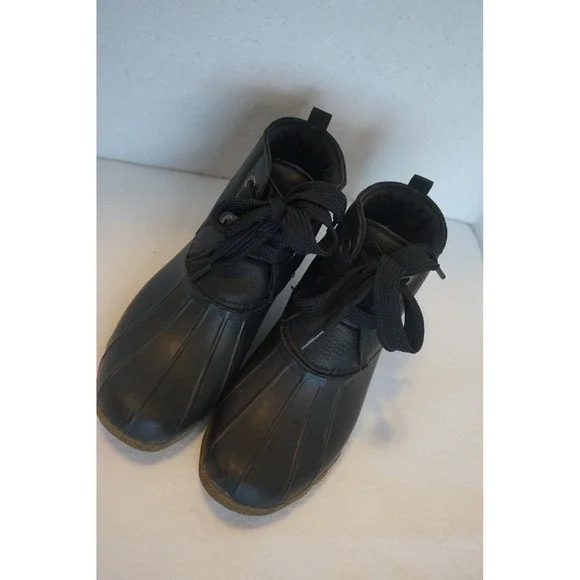 Sperry Saltwater Black Leather Rubber Ankle Duck Boots STS84826 Womens 8