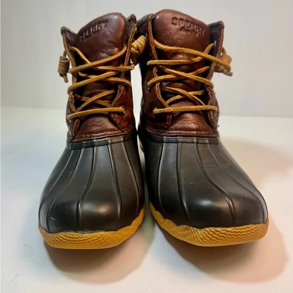 Sperry Saltwater Duck Boots Brown Navy Leather Waterproof Insulated  6.5M‎