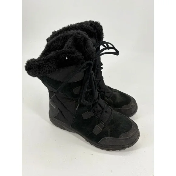 Columbia Minx Mid II Womens Size 7 Wide Winter Boots Black‎ Waterproof Faux Fur