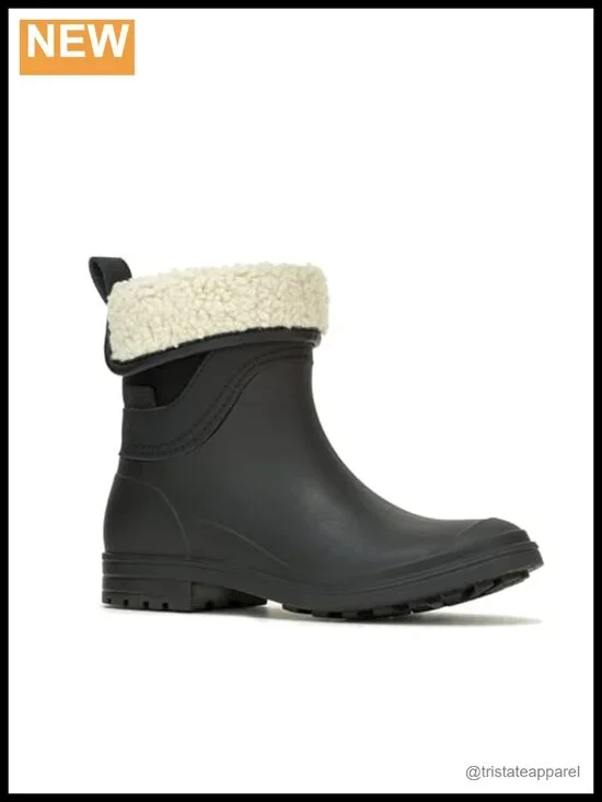 Women's Waterproof Quilted Flannel Ankle Rain Boots with Faux Fur Trim Slip-On