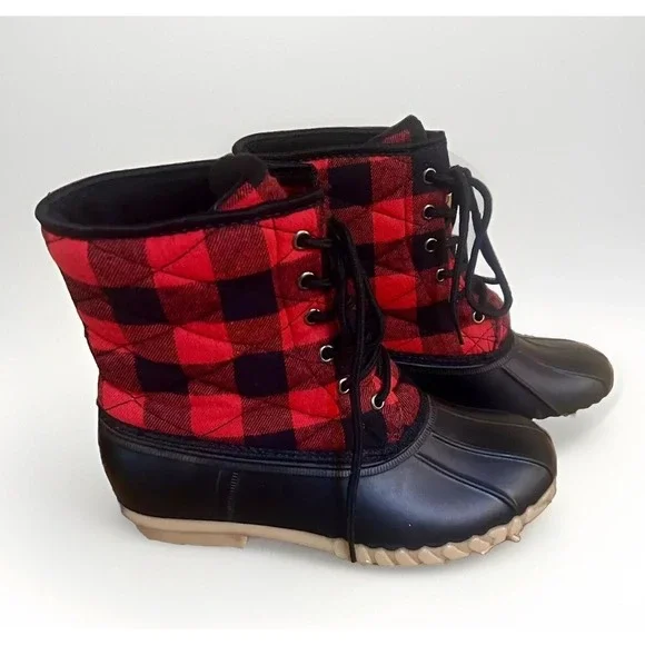 Olivia‎ Miller Duck Boots Size 7.5 Women's Red Buffalo Plaid EUC