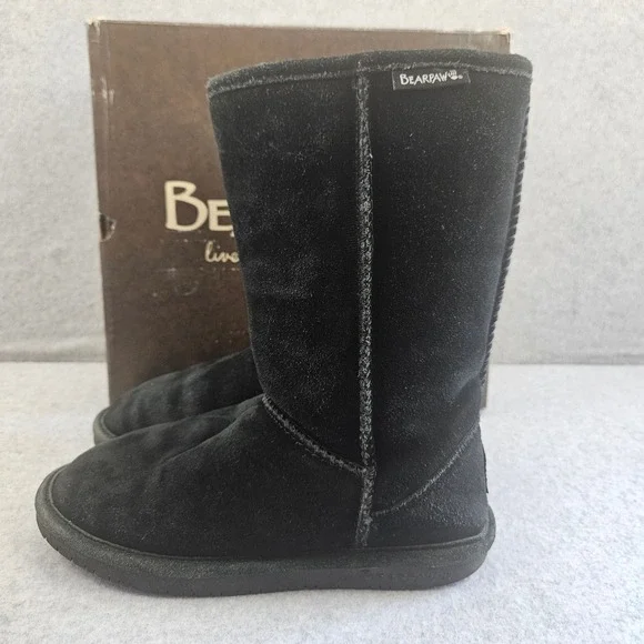BEARPAW EMMA | Black Suede Mid-Calf Winter Boots Womens Size 8