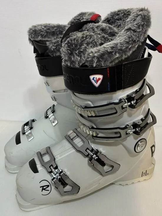 Rossignol Pure 80 Women's Ski Boots White Grey Faux Fur Liner Size 25.5, 298mm