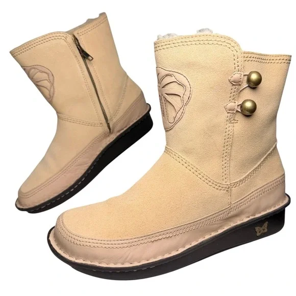 Alegria Aspen Beige Suede Shearling Butterfly Boots EU 40