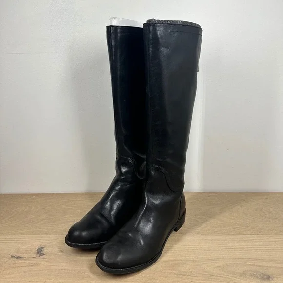 Nine West Boots Women 7.5 Black Leather Knee High Riding Classic Minimalist