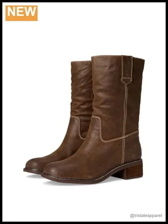 Söfft Tabitha Mid-Calf Leather Pull-On Boots with Stacked Heel