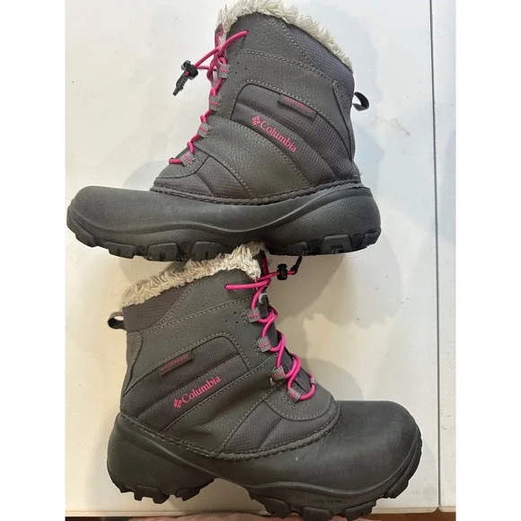 Columbia Women's 5 Youth 3-3.5 Rope Tow III Waterproof Winter Boots Grey Pink